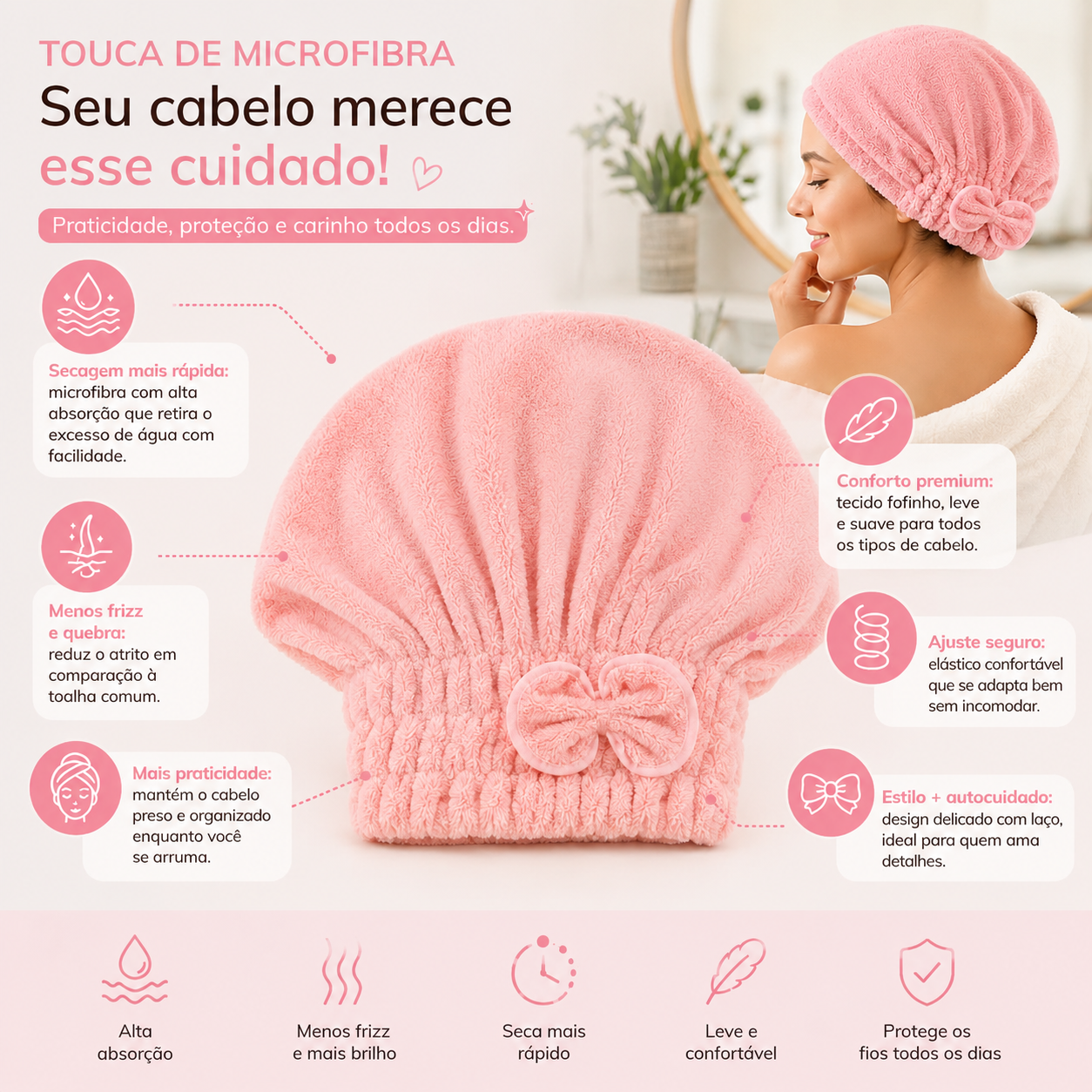🎀 Coral Velvet Cute Bow Bath Cap