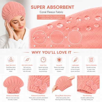 🎀 Coral Velvet Cute Bow Bath Cap