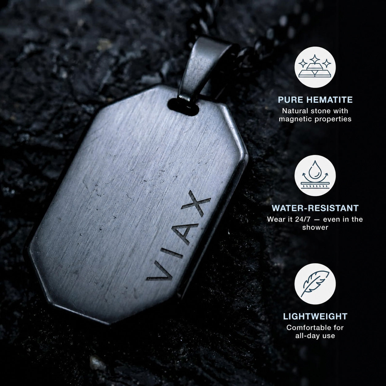 Hematite Dog Tag Necklace