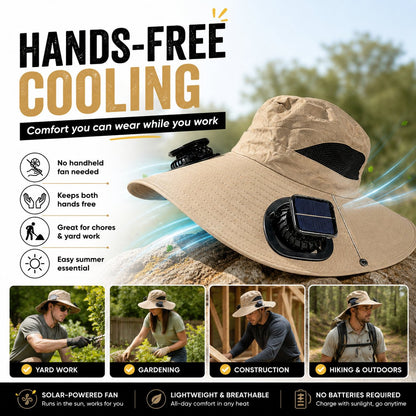 Dual Solar/USB Powered Fan Safari Hat