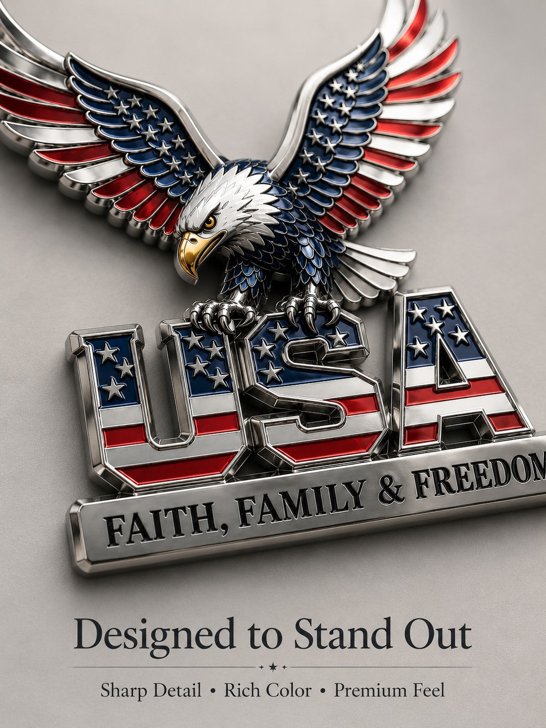 USA Faith, Family & Freedom Metal Emblem